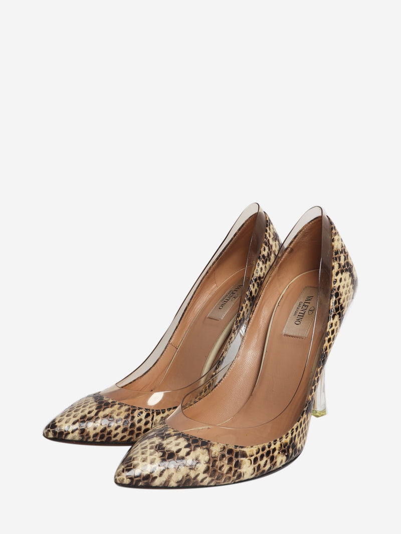 Brown snakeskin and PVC pointed-toe pumps - size EU 39.5 Heels Valentino 