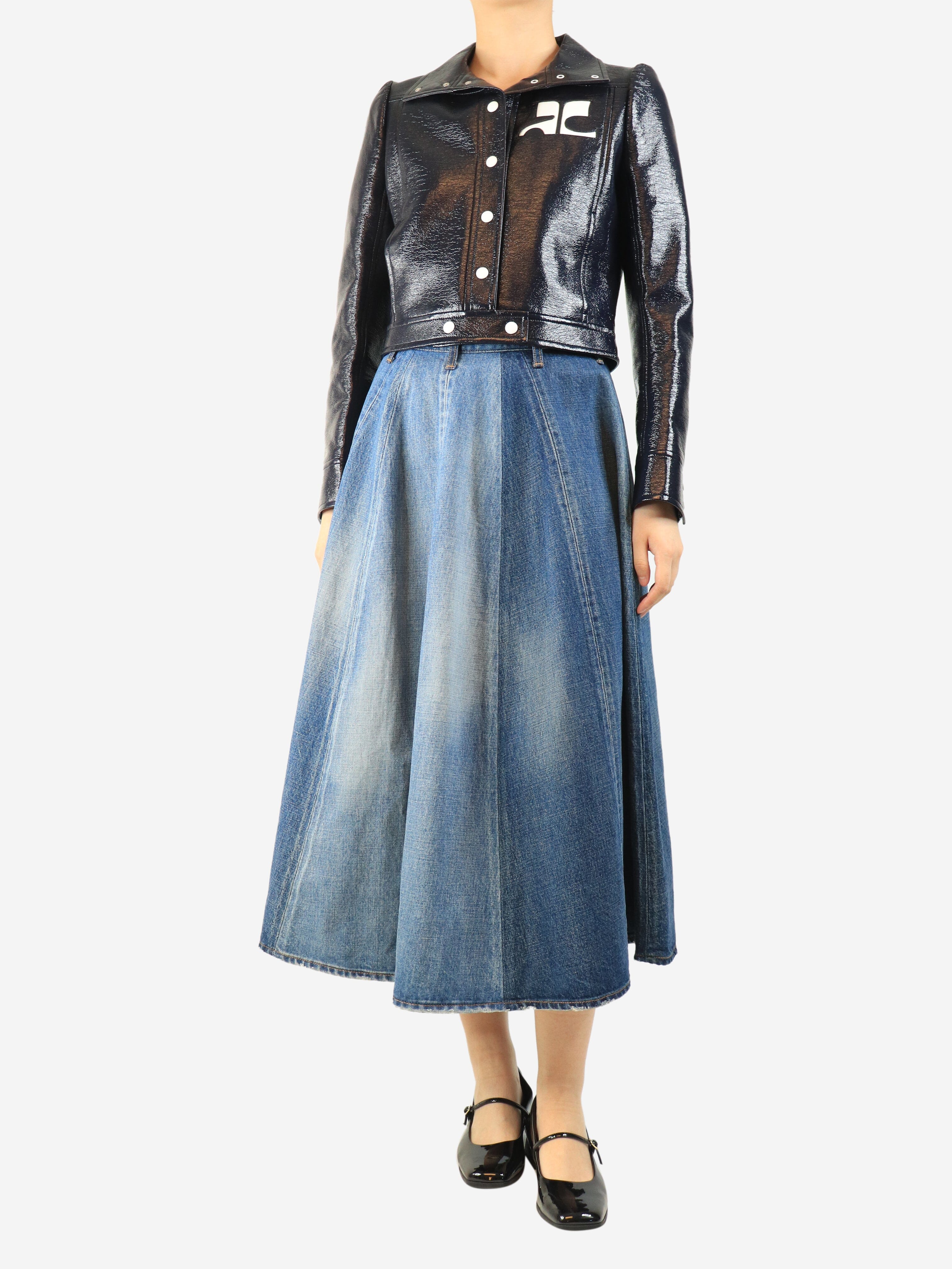 Blue two-tone denim midi skirt - size UK 10 Denim Celine 