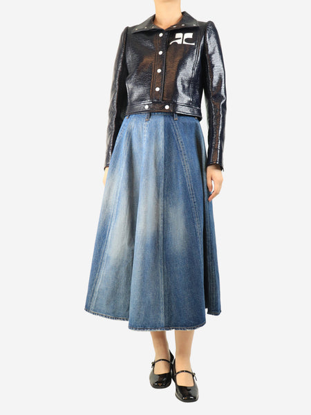 Blue two-tone denim midi skirt - size UK 10 alternate image