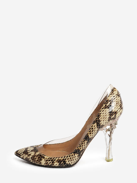 Brown snakeskin and PVC pointed-toe pumps - size EU 39.5 product image