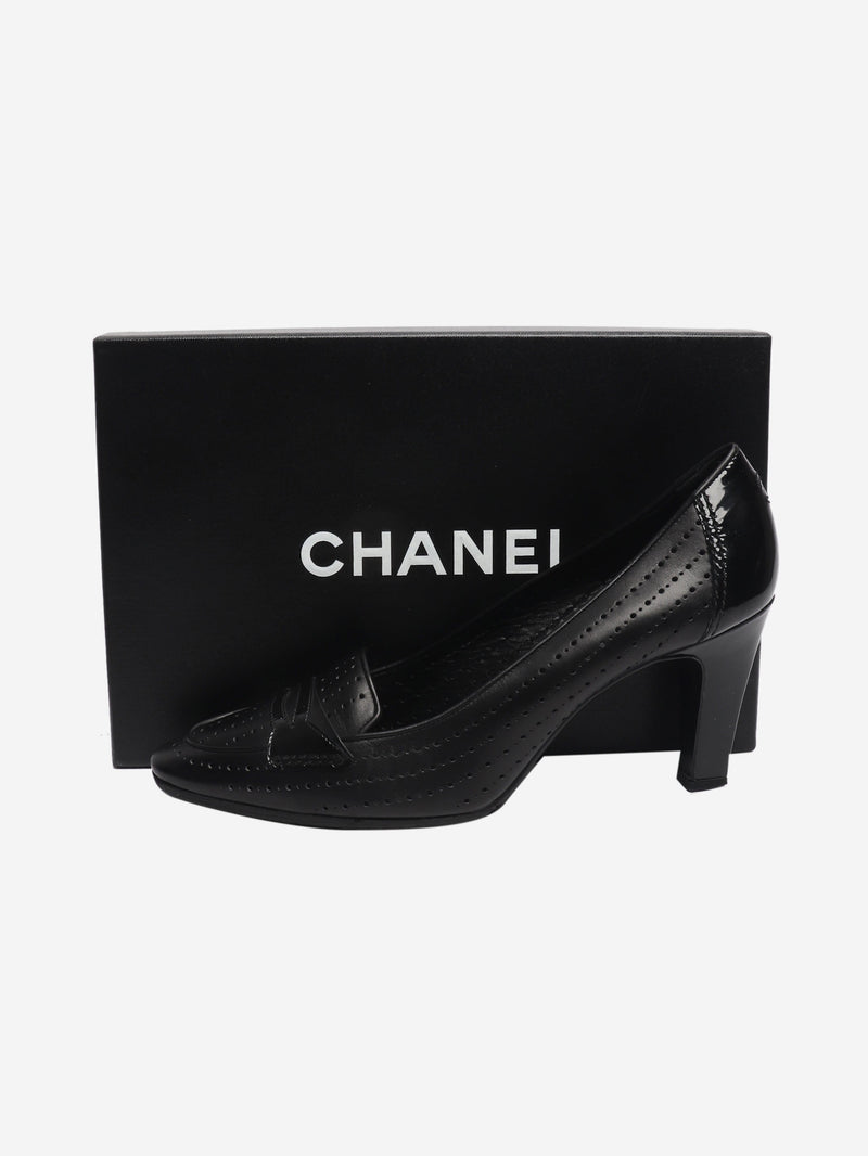 Black perforated leather pumps - size EU 40.5