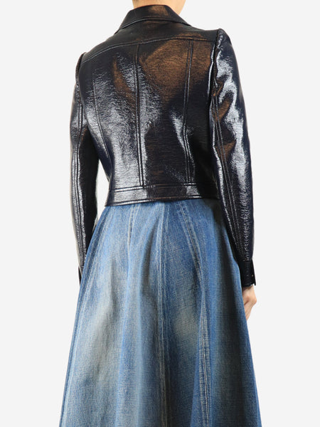 Navy pleather cropped jacket - size UK 12 alternate image