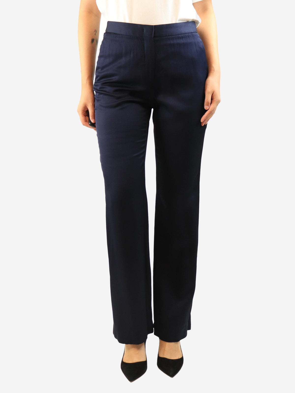 Navy satin trousers - size UK 10 Trousers Jil Sander 