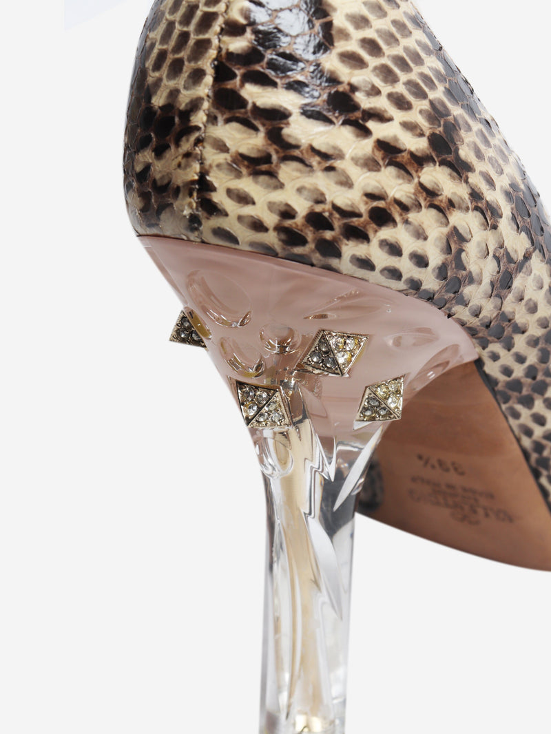 Brown snakeskin and PVC pointed-toe pumps - size EU 39.5 Heels Valentino 