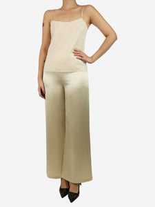 Toteme Cream wide-leg satin trousers - size UK 8