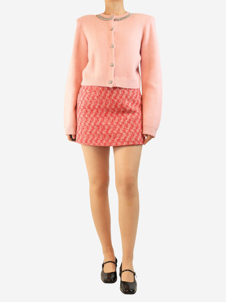 Red Herringbone wool mini skirt - size UK 8 alternate image