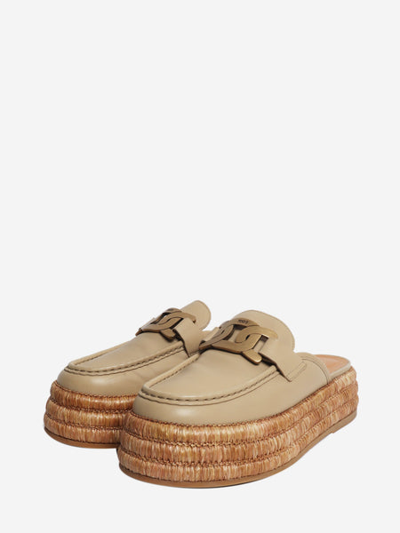 Beige Kate leather and raffia platform mules - size EU 39 alternate image