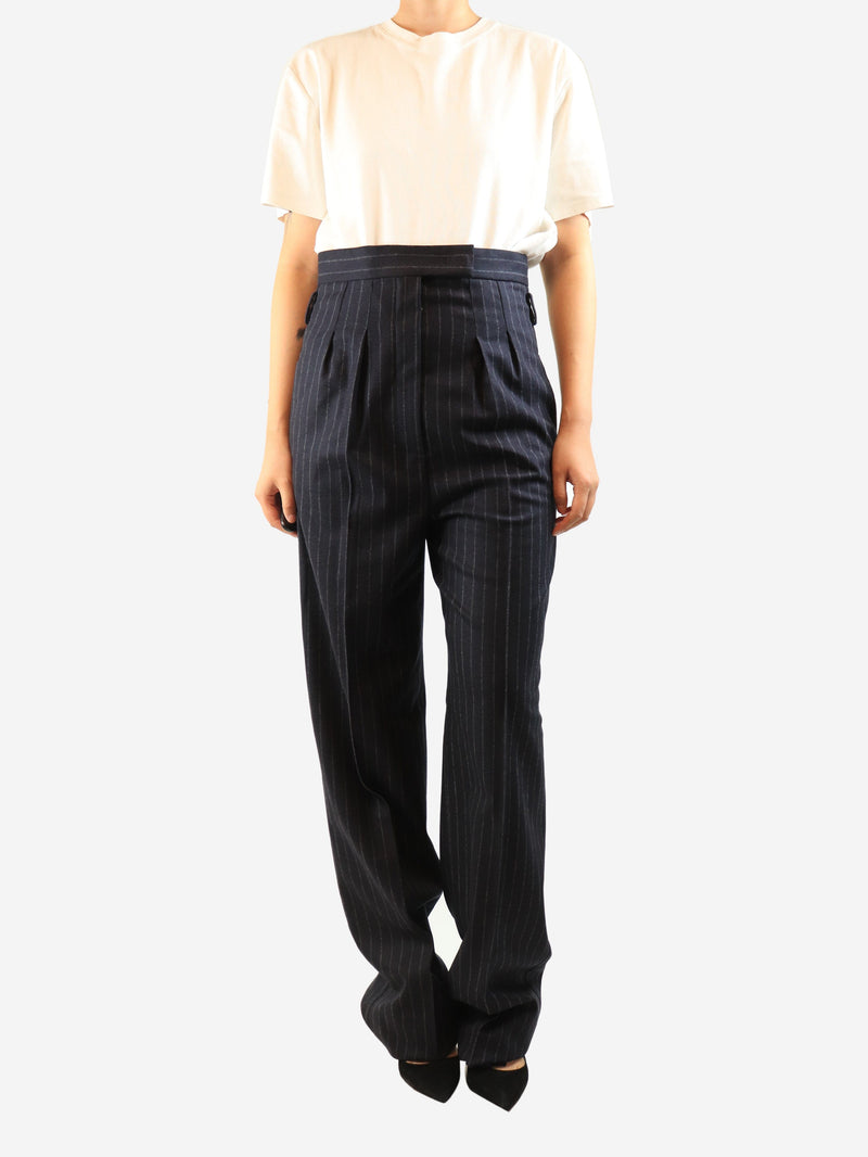 Navy pinstripe wide-leg trousers - size UK 10 Trousers Max Mara 