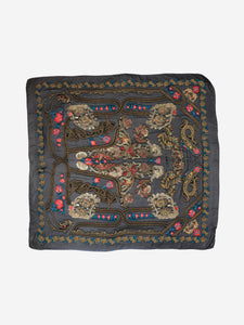 Etro Black silk paisley printed scarf