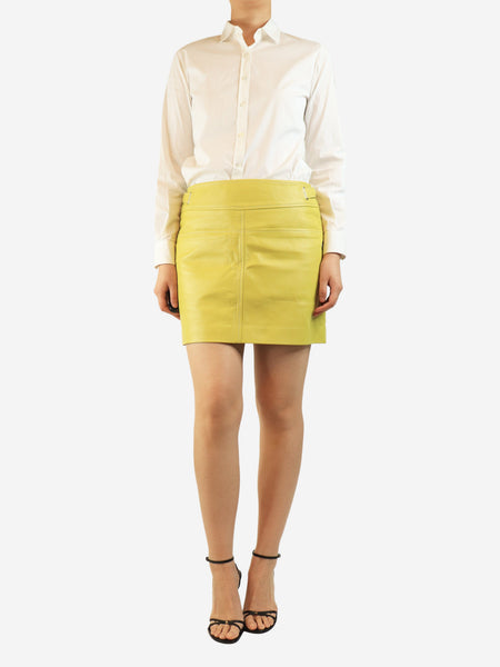 Yellow leather mini skirt - size UK 12 alternate image