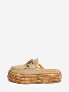 Beige Kate leather and raffia platform mules - size EU 39 Flat Sandals Tod's 