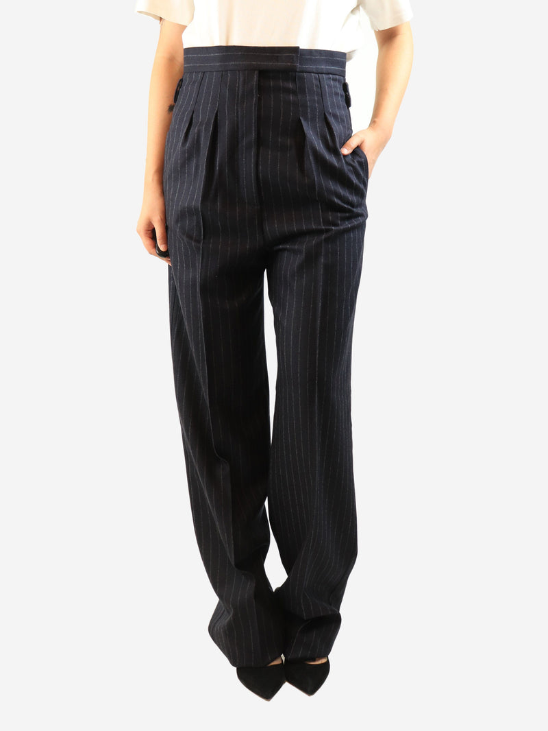 Navy pinstripe wide-leg trousers - size UK 10 Trousers Max Mara 