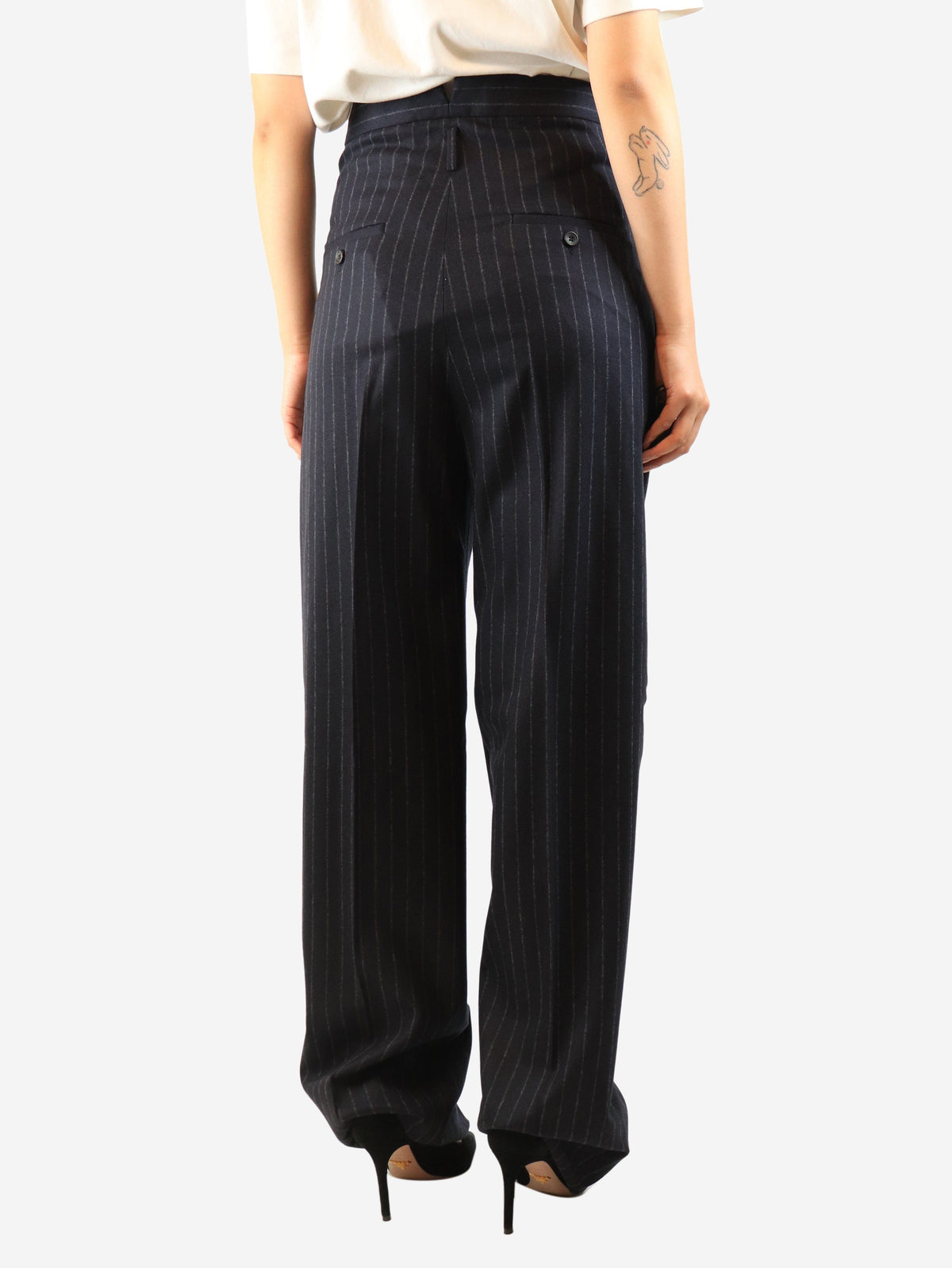 Navy pinstripe wide-leg trousers - size UK 10 Trousers Max Mara 