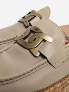 Beige Kate leather and raffia platform mules - size EU 39 Flat Sandals Tod's 