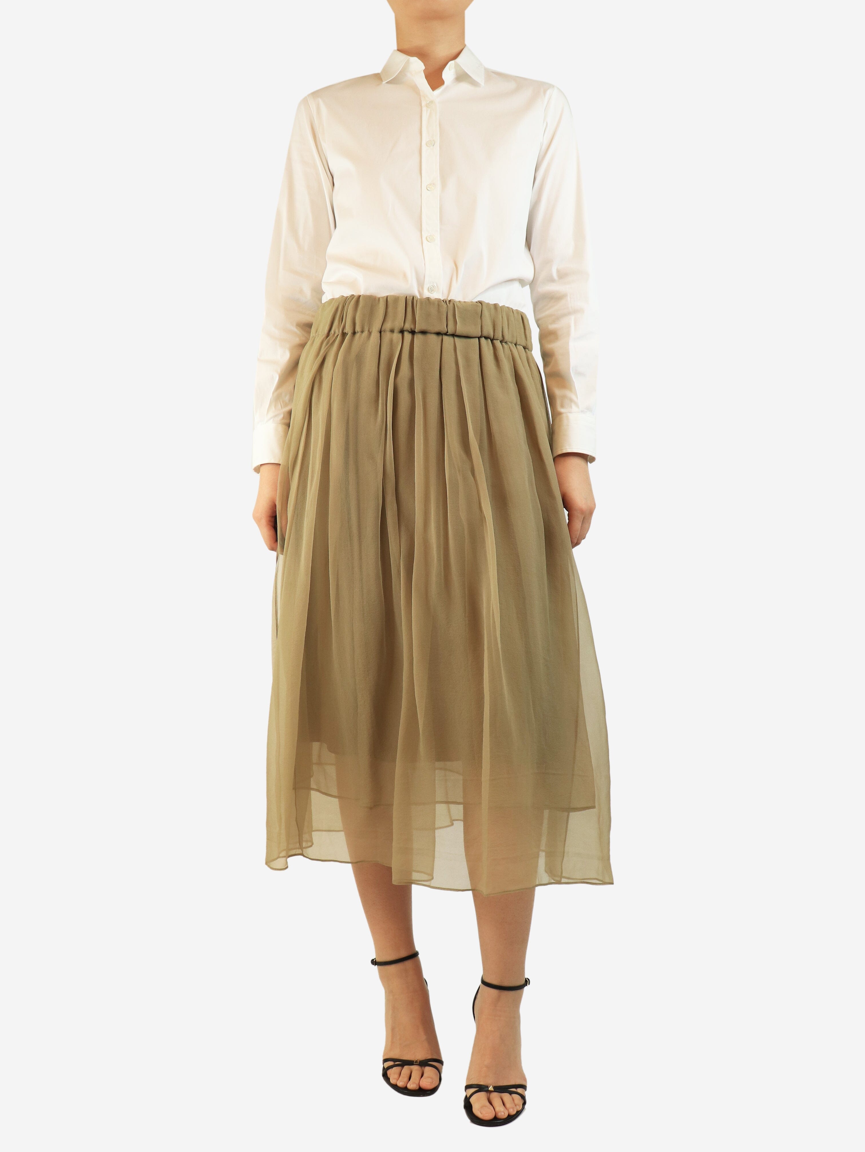 Brown silk layered midi skirt - size UK 10 Skirts Brunello Cucinelli 