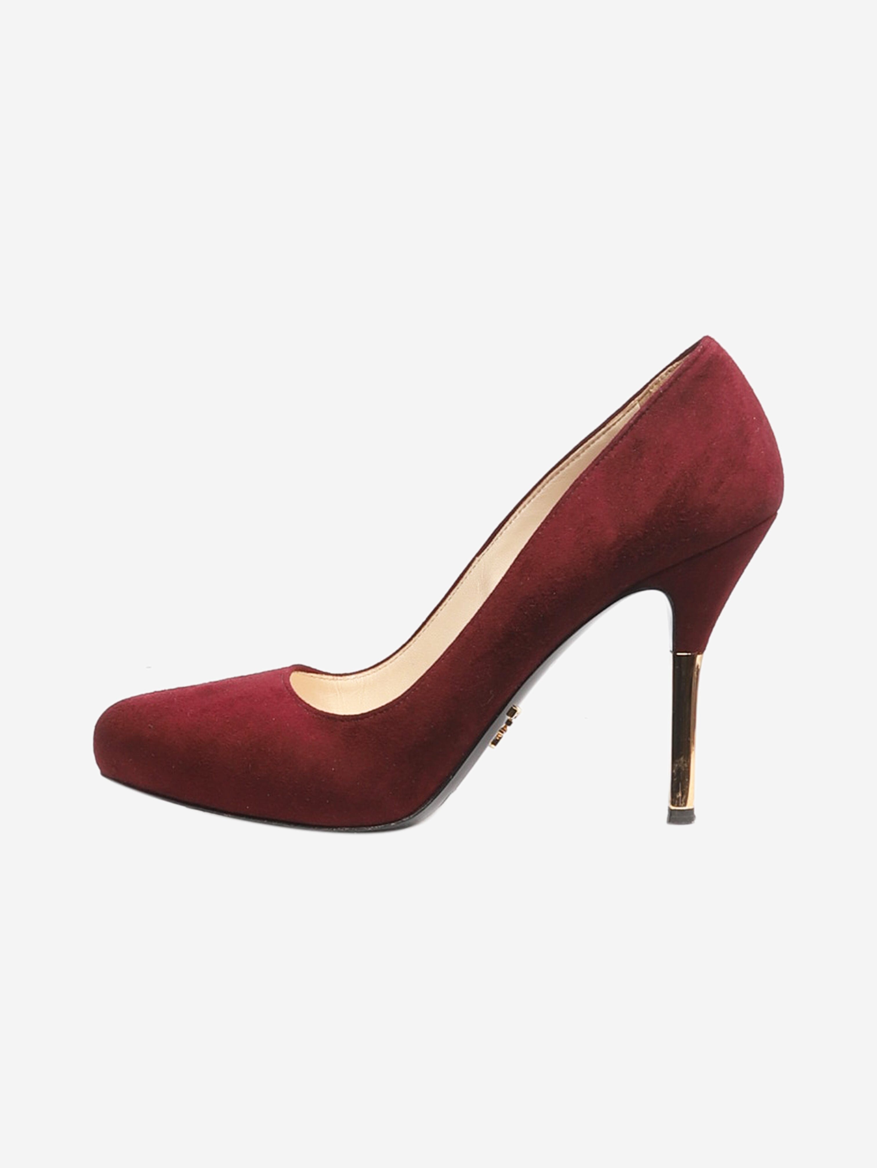 Prada pre owned burgundy suede pumps size EU 36.5 Sign of the Times