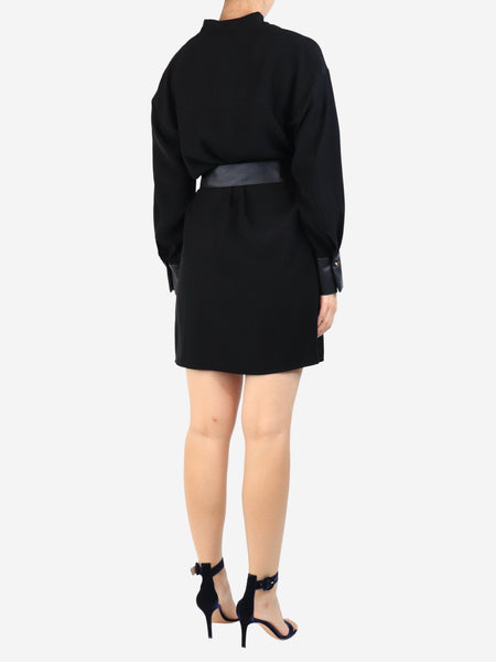 Black printed V-neck belted dress - size S alternate image