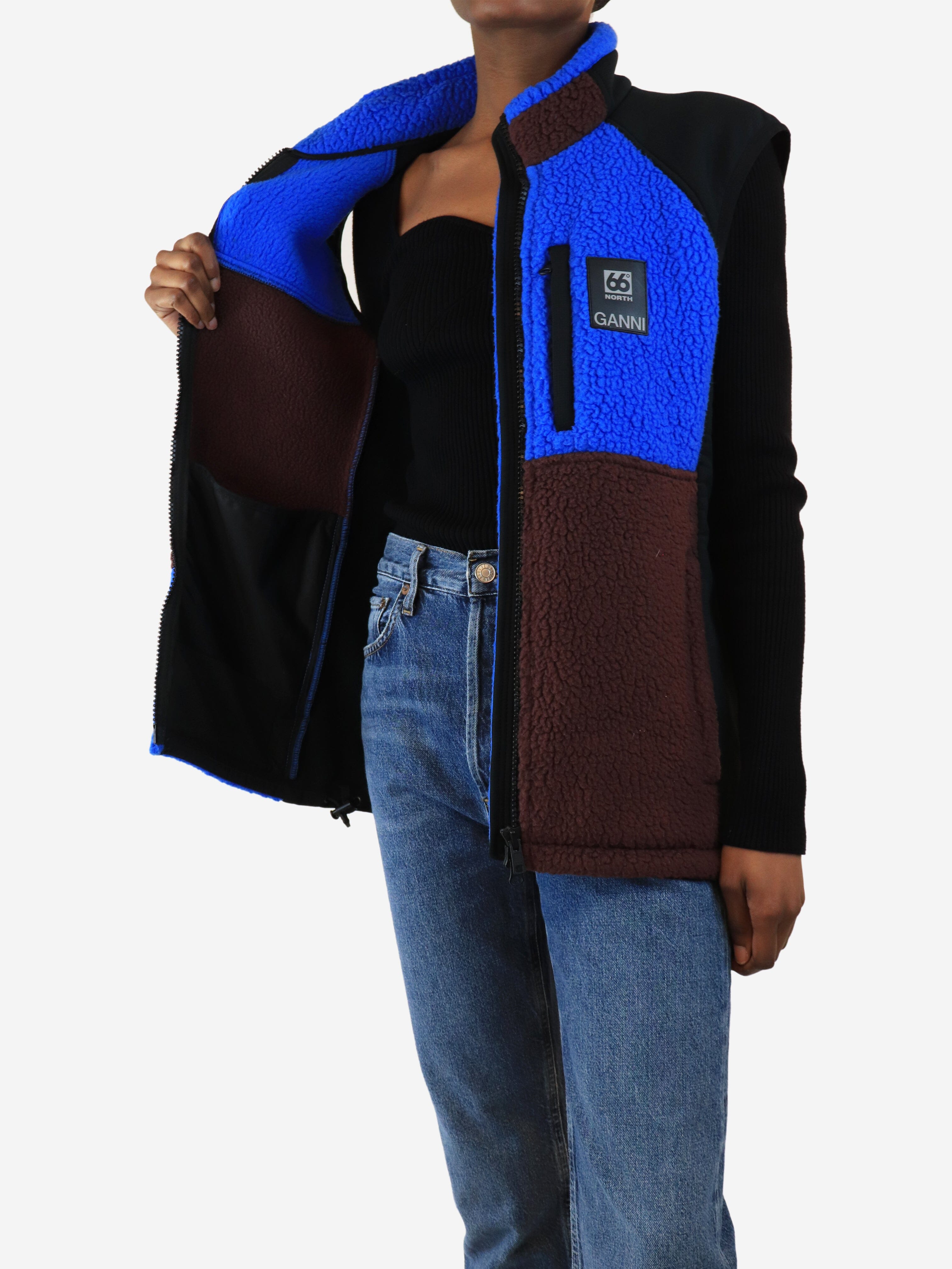Blue and maroon colour-block fleece vest - size XS Coats & Jackets Ganni x 66°North 