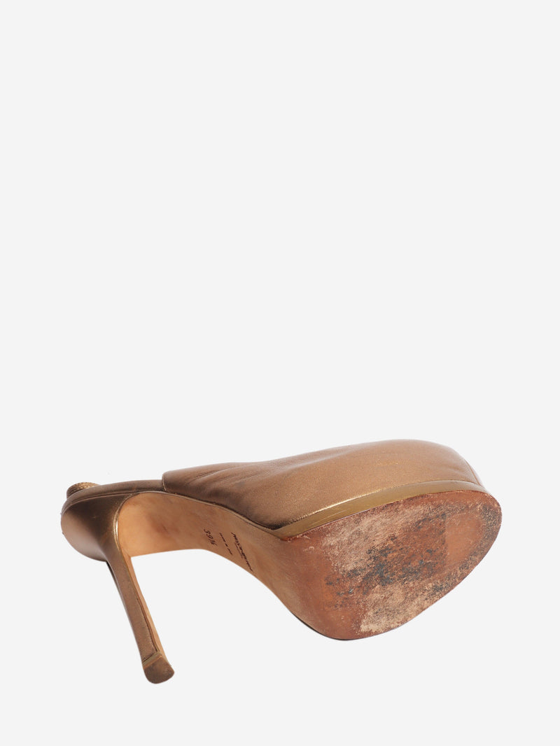Metallic bronze leather Tribtoo slingback pumps - size EU 39.5 Heels Saint Laurent 