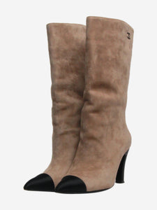 Chanel Neutral suede two-tone heeled boots - size EU 40