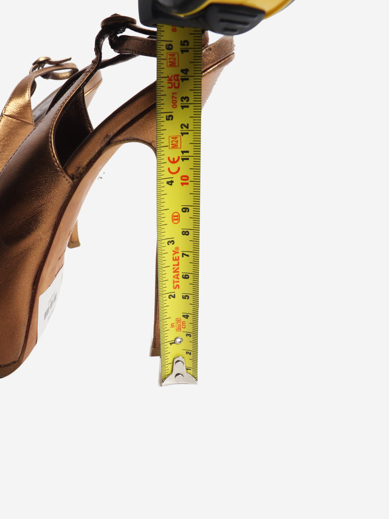 Metallic bronze leather Tribtoo slingback pumps - size EU 39.5 Heels Saint Laurent 