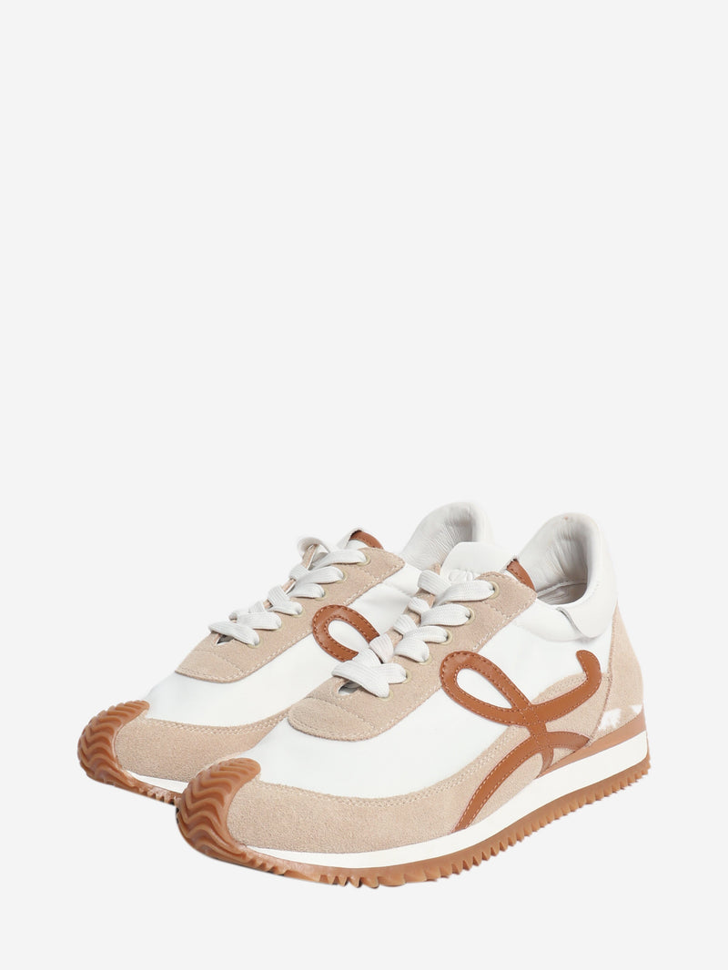 White and beige nylon and suede Flow Runner trainers - size EU 37 Trainers Loewe 