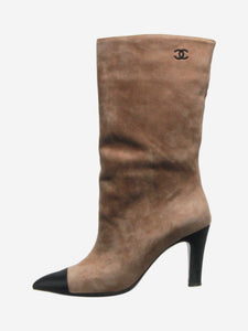 Chanel Neutral suede two-tone heeled boots - size EU 40