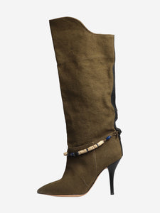 Isabel Marant Khaki canvas knee high-boots - size EU 37