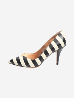 Ivory and black leather striped pumps - size EU 39 Heels Valentino 