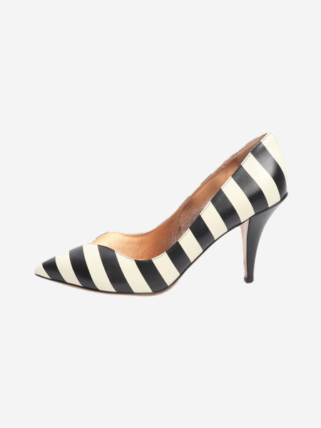 Ivory and black leather striped pumps - size EU 39 product image