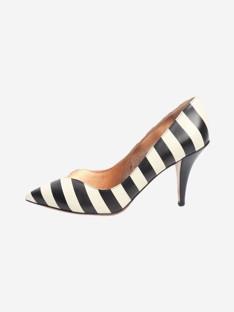 Ivory and black leather striped pumps - size EU 39 Heels Valentino 