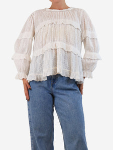 Isabel Marant Etoile White semi-sheer ruffled blouse - size UK 10