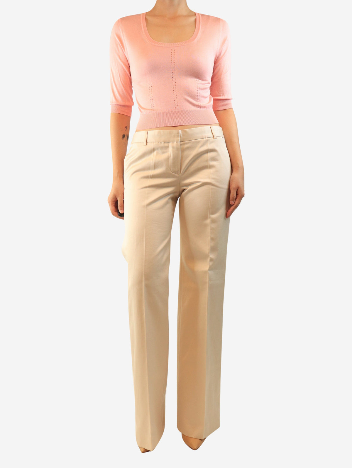 Beige cotton suit trousers - size UK 12 Trousers Chloe 