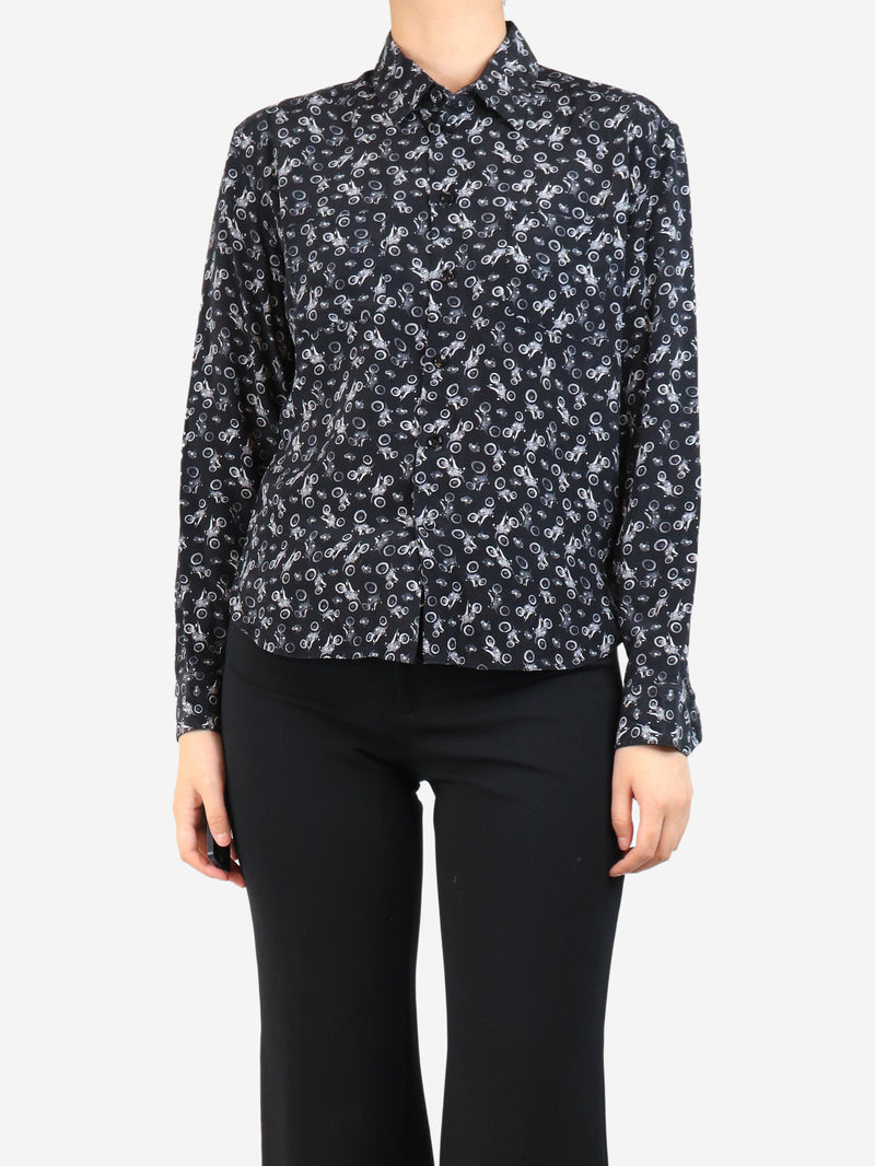 Black motorcyle printed silk shirt - size UK 8 Tops Saint Laurent 