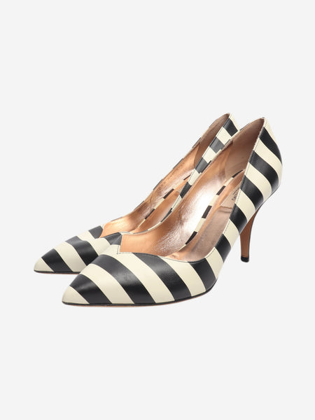 Ivory and black leather striped pumps - size EU 39 alternate image