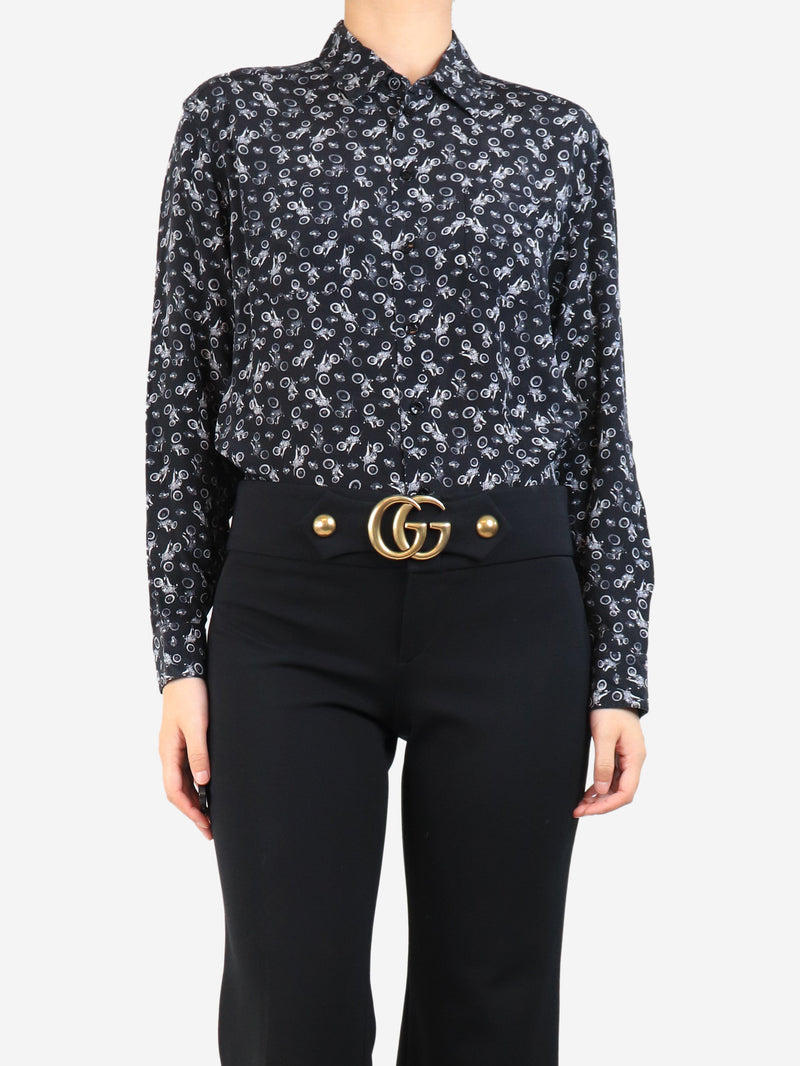Black motorcyle printed silk shirt - size UK 8 Tops Saint Laurent 