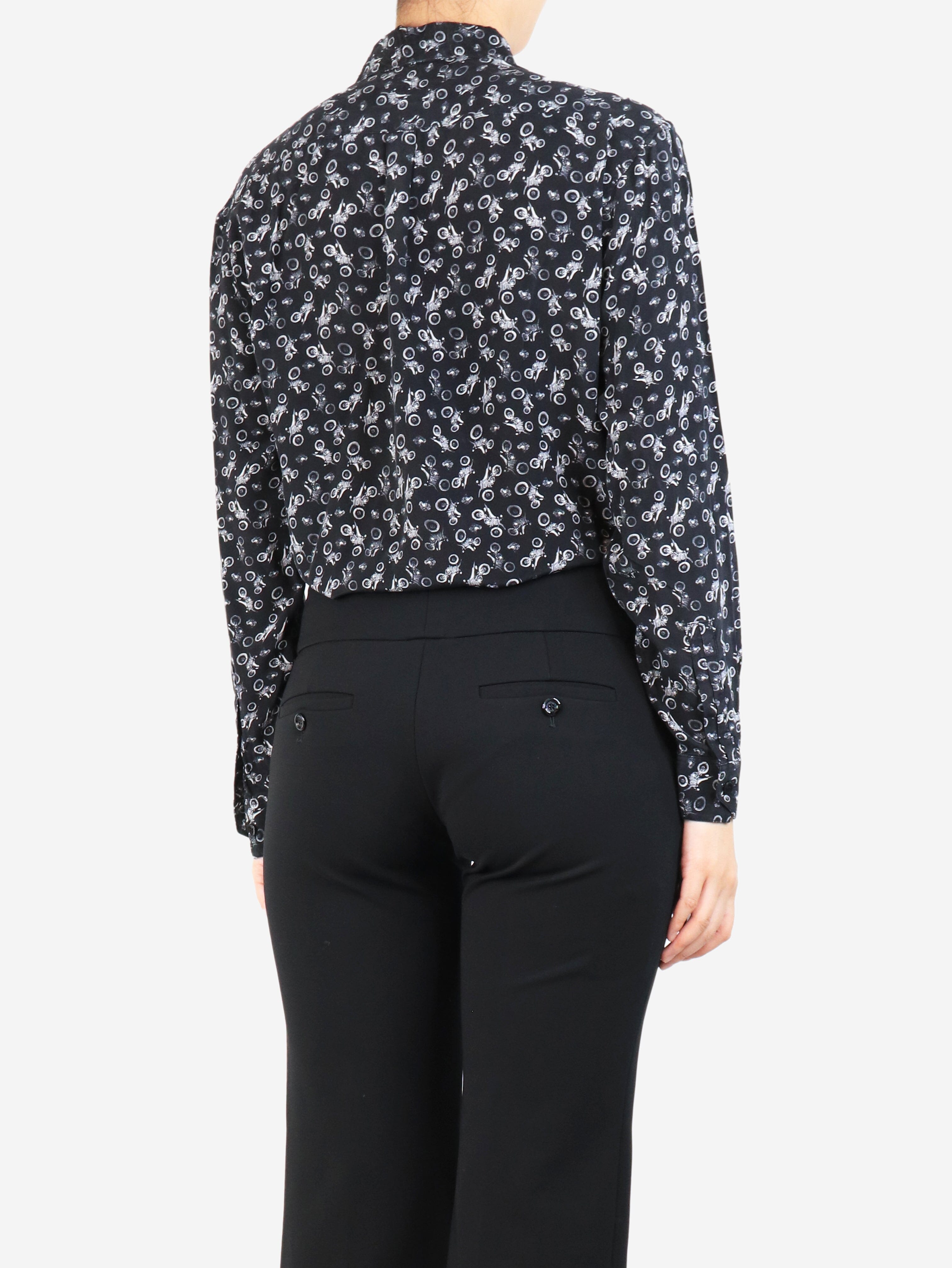 Black motorcyle printed silk shirt - size UK 8 Tops Saint Laurent 