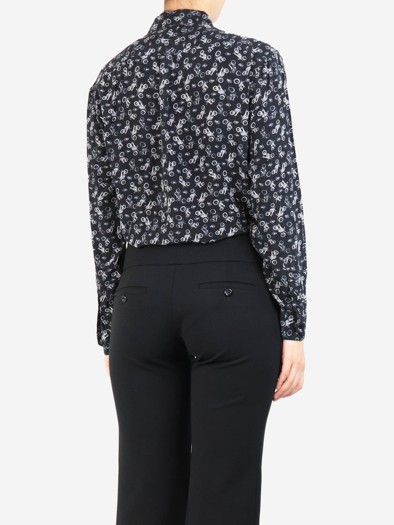 Black motorcyle printed silk shirt - size UK 8 Tops Saint Laurent 
