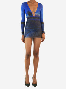 Louisa Ballou Blue sheer all-over printed mesh mini dress - size XS
