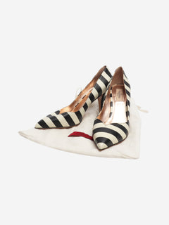 Ivory and black leather striped pumps - size EU 39