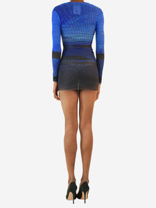 Louisa Ballou Blue sheer all-over printed mesh mini dress - size XS