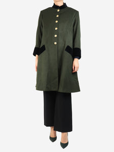 prune goldschmidt Khaki velvet collar coat - size UK 10