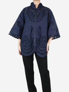 Red Valentino Dark blue hooded embroidered jacket - size UK 12
