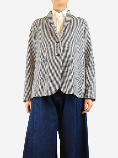 Navy and cream gingham linen blazer - size M product image
