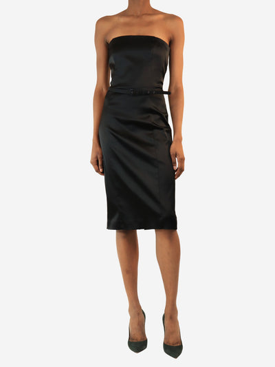 Black satin strapless mini dress - size UK 10