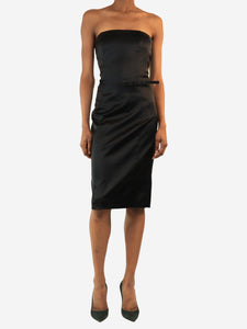 Max Mara Black satin strapless mini dress - size UK 10