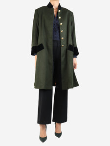 prune goldschmidt Khaki velvet collar coat - size UK 10