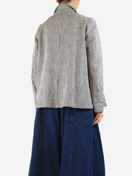 Navy and cream gingham linen blazer - size M alternate image