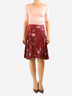 Red floral printed silk skirt - size UK 10 Skirts Valentino 