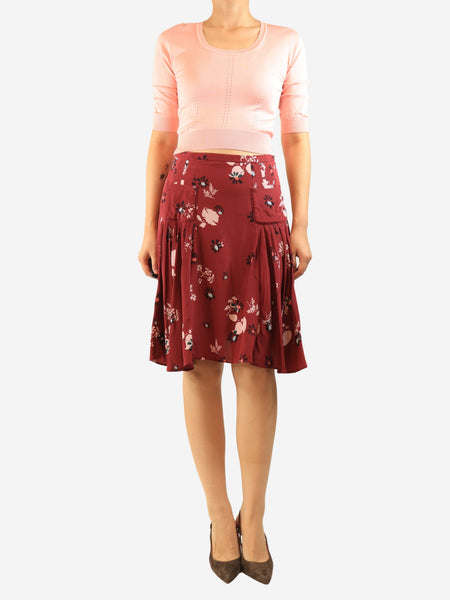 Red floral printed silk skirt - size UK 10 alternate image